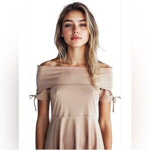 NWT- Small Soft Brown Cold / Off Shoulder 
Ribbed Night out Dress
2026 Spring